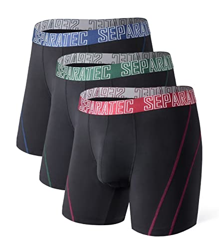 Separatec Dual Pouch Underwear for Men Moisture Wicking Breathable and Soft Men's Underwear Boxer Briefs with Fly 3 or 6 Pack(M, Black)