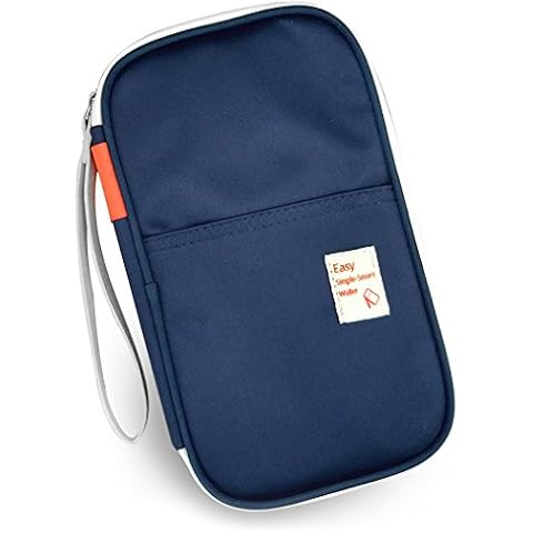 EssVita Travel Passport Wallet Waterproof Passport Wallet Holder Cover Travel Document Organizer Holder with Hand Strap (Dark Blue) Cover