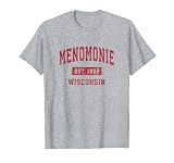 La camiseta vintage de Menomonie Wisconsin WI con deportes de la vieja escuela usados en aspecto y diseño establecido por el año está disponible en camisetas para hombres, mujeres y niños, camisetas de manga larga, sudaderas con capucha y sudaderas. Simplemente haz clic en el enlace de la marca para ver más.