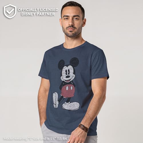 Image of Disney Men's Full Size Mickey Mouse Distressed Look T-Shirt | Officially licensed, 100% cotton, sizes S to 2X, size up recommended, Disney fan gift, crew neck, pop culture tee