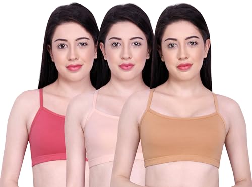 Image of INKURV Slip on Beginner's Bra for Girls, Non Padded, Non Wired, No Hooks with Double Layered Fabric, Adjustable Straps, Wirefree Sports Bra- Lisa Combo of 3