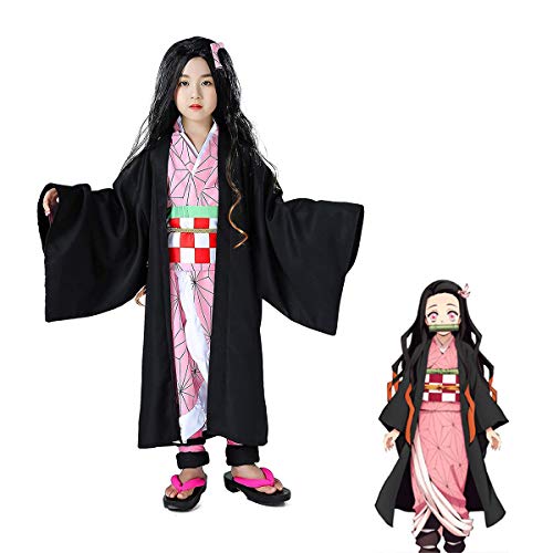 コスプレ 衣装 キッズ 鬼滅の刃 竈門 炭治郎/我妻 善逸/冨岡 義勇/竈門 禰豆子/胡蝶 しのぶ 鬼殺隊隊服 コスプレ衣装 ハロウィン 文化祭 学園祭 イベンド お祭り 変装 仮装 コスチューム 羽織 刀無し 靴無し キャラクター アニメ 鬼 子供用 女の子 男の子 120 130 140 (推薦身長115～125cm, 竈門 禰豆子)