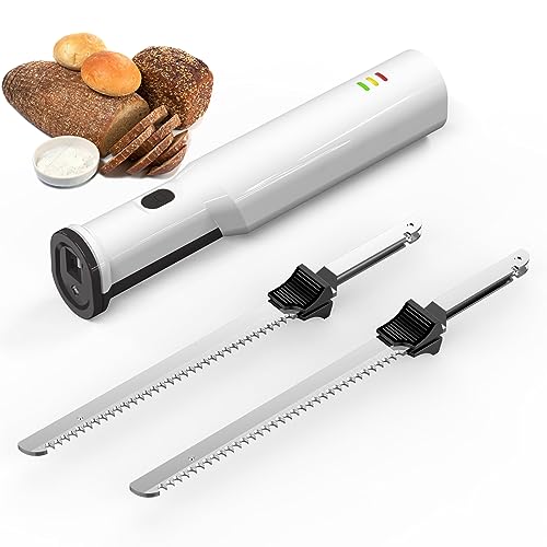 Coltello elettrico senza fili per tagliare la carne, senza sforzo, con 2 lame seghettate in acciaio inox, ideale per carne, pollame, pane