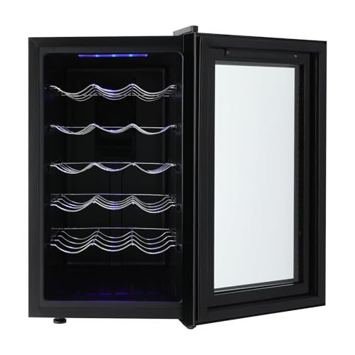 Weinkühlschrank 18 Flaschen Kühlschrank mit Glastür 8-18℃ Getränkekühlschrank Wein Kühler Minibar Schmal Klein Weinkühlschränke mit LED Licht für Rotwein Bier Champagner