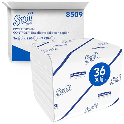 Scott Control Einzelblatt-Toilettenpapier 8509, 2-lagiges, FSC-zertifiziertes Toilettenpapier für eine umweltbewusste Hygiene, 36 Packungen x 220 (insg. 7.920 Blätter)