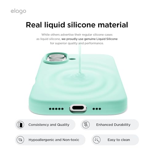 Image of elago Compatible with iPhone 16 Case, Premium Liquid Silicone Case, Full Body Protective Cover, Shockproof, Slim Phone Case, Anti-Scratch Soft Microfiber Lining, 6.1 inch (Aqua Sky)