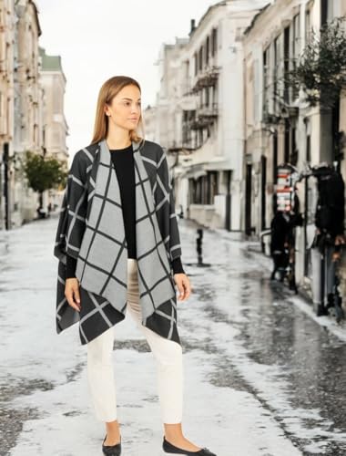 Image of Women's Shawl Wrap Poncho Ruana Cape Cardigan Sweater Open Front for Fall Winter Spring