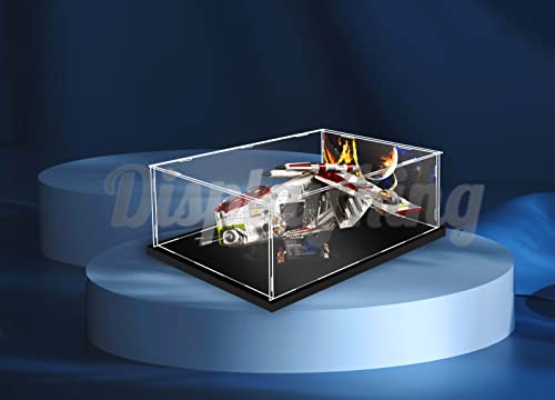 DK DISPLAYKING Vitrina de acrílico para Lego Star Wars Republic Gunship 75309 (el juego de Lego no está incluido) (con fondo temático)