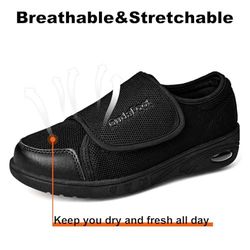 Women's Diabetic Shoes Easy Put on with Adjustable Lightweight for Edema Plantar Fasciitis Bunions Arthritis Neuropathy Wide Width Swollen Feet Bottom Fattening and Widening Elderly Shoes Black,8.5 by GudaFoot - Image 5