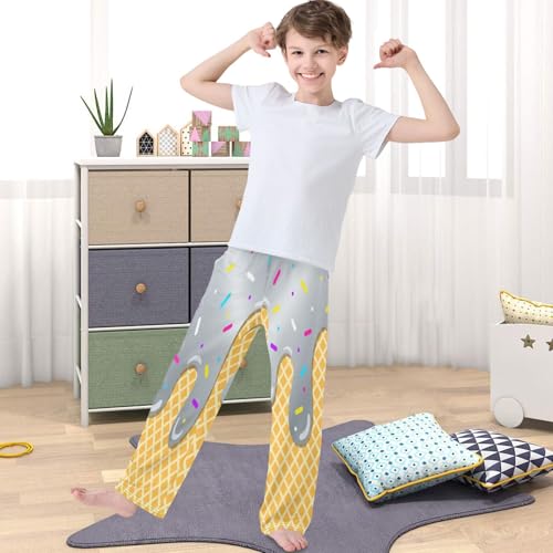 Boy's Pants Gray Ice Cream Jogger Pants Elastic Waist Long Bottoms Trousers with Pockets 6-14 Years4