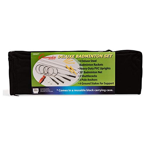 Champion Sports Outdoor Badminton Set: Deluxe Lawn & Party Game Kit Includes 4 Rackets 2 Shuttlecocks Net Poles & Posts Plus Free Carrying Case - Great For Bbq Camping Or The Beach #TOP3