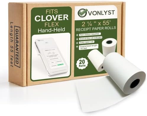 Vonlyst Thermal Paper Roll for Clover Flex Receipt Paper 2 1/4 x 55 (20 rolls)