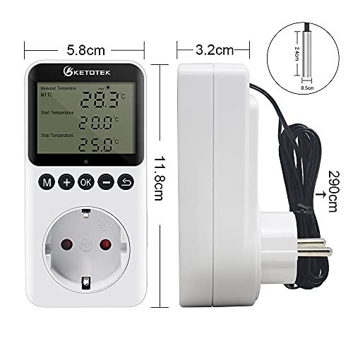 Termostato enchufe digital KETOTEK programable con sonda de temperatura 220V 8