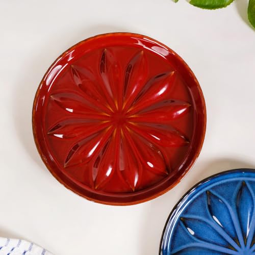 Image of Nestasia Ceramic Snack Plate Set of 2 (19cm Each) - Small Round Serving Plate for Desserts, Starters & Salad | Microwave & Dishwasher Safe, 100% Food Safe & Chip Resistant (3D Flower Embossed)