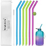 WALFOS 14.5 inch Extra Long Reusable Silicone Straws, Big Sizes Flexible Bendable Straws for 1/Half Gallon Large Water Bottles, 128 75 64 40 OZ Tumbler with Cleaning Brush (6-Pack)