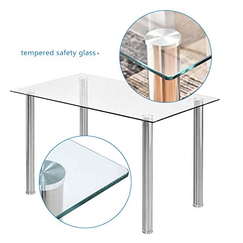 Modern Glass Dinning Table, 47" Clear Dinner Table For 2-6 People, Tempered Glass Dining Room Table With Metal Legs, Rectangular Kitchen Table For Dining Guest Reception #TOP6