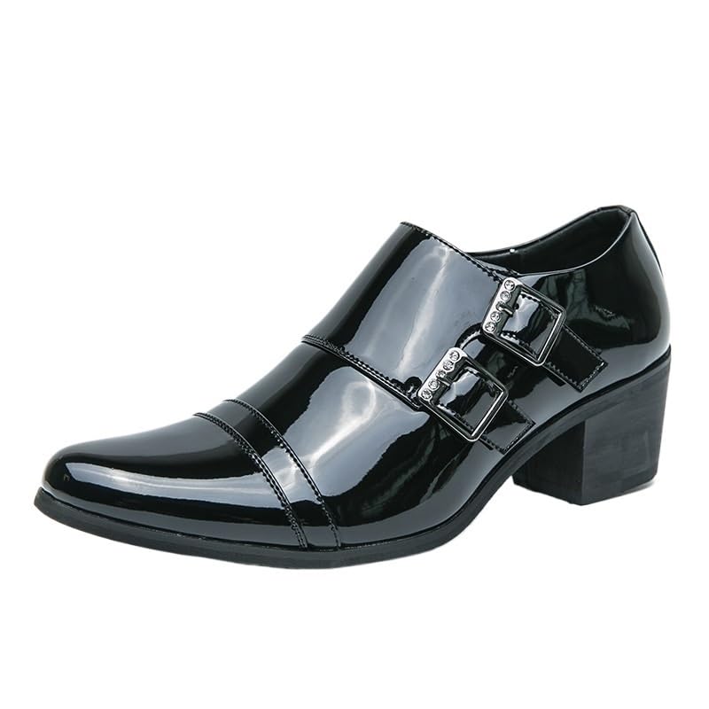 Men's Chelsea naked boots, high-heeled pointed leather booties, low-top monk buckles oxfords, business, wedding, dress, casual