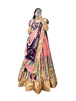 LooknBook Art Women's Dola Silk With Kalamkari Print Semi-Stitched Lehenga Choli Set (Peach)