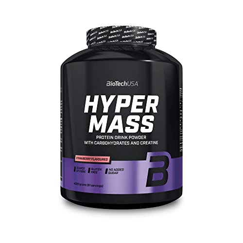 BioTechUSA Hyper Mass - Mass Gainer con Carbohidratos y Mezcla de Proteínas | Creatina Micronizada | Sin Gluten, 4 kg, Fresa