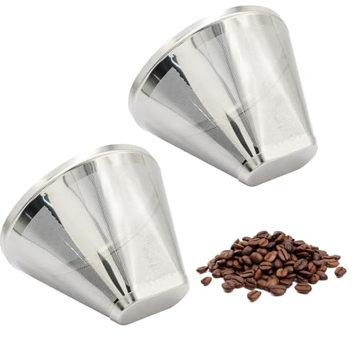 Moicstiy 2 Pack Stainless Steel Reusable Cone Coffee Filter