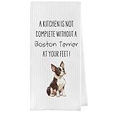 Geqtt Boston Terrier Dish Towels - Funny Boston Terrier Gifts Decorative Waffle Weave Kitchen Towels, Dog Lover Hand Tea Towel (16×24 Inches)