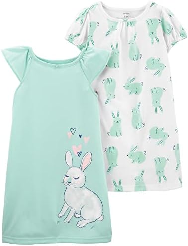 Carter's Girls' 2 Pk Gown Poly 373g082 Mint/White Bunny, 2-3