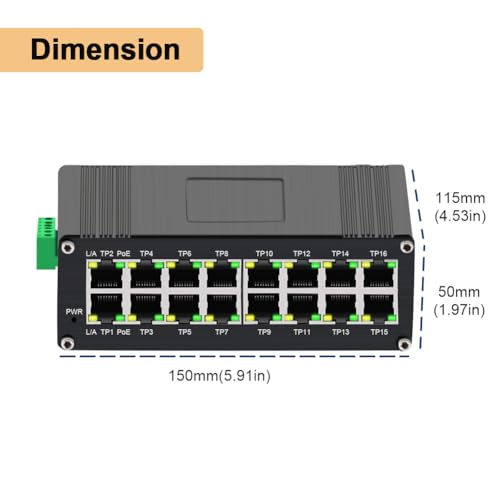 Image of Industrial 16 Port Gigabit PoE+ Switch 30W per Port 360W Budget Redundant Power Input -40~80C DIN Rail Ethernet Switch for IP Cameras & Automation