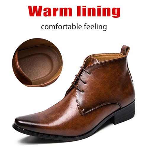Men's Leather Pointed Toel Lace up retro Oxford Chelsea Boots Fashion Mid Top Comfort Non-Slip Chunky Heel Dress chukka Ankle Booties For causal Work Business Wedding Formal4