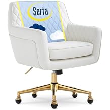 Serta Ashleigh Modern Office Chair, Diamond-Tufted Design, Pocket Coil Seat Cushion, Stylish Mid-Century Accent Armchair, Womens Vanity or MakeupChair, Polished Gold Swivel Base, White Bonded Leather