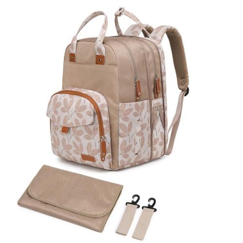 Image of Qualyphant Extra Large Diaper Bag Backpack for Two Kids Twins - Expandable Baby Bag (26-36L), Dual Big Compartments - Includes Changing Pad & Stroller Straps, Unisex Leaf