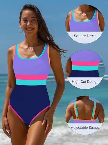 Image of popvil Women's One Piece Swimsuits Tummy Control -Slimming Bathing Suit Modest Neon Sport Swimwear 2026