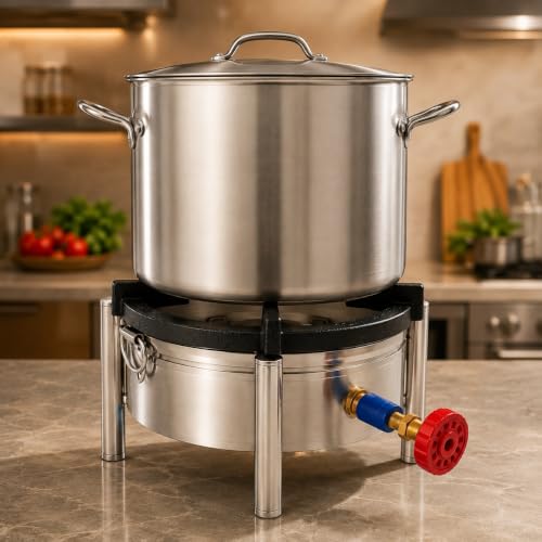 Image of Round Catering Burner 10x10 Inch Heavy Duty LPG Gas Stove Commercial Cooktop for Hotel Restaurant Kitchen