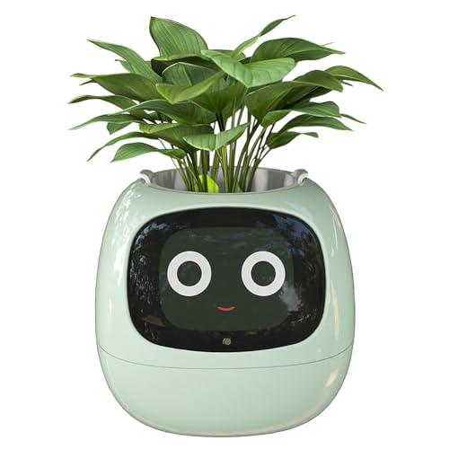 HYQNG Smart Flowerpots, Smart Plant Pot for Indoor Plants, with 49 Rich Expressions, 7 Smart sensors, AI Chips, LCD Screen Display, APP Control, Intelligent Planter Smart Garden for Home green