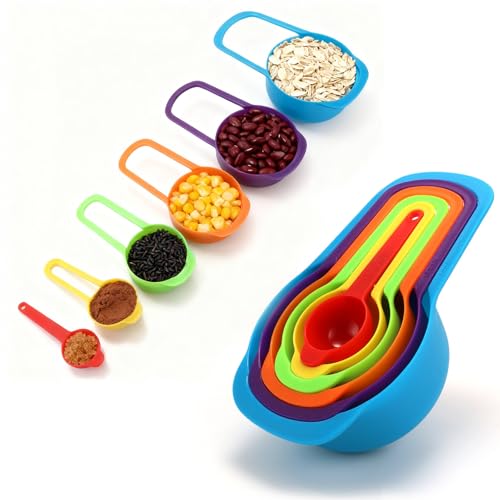 Juego de 6 vasos medidores de plástico apilables con cucharas miniatura 1