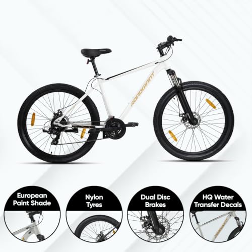 Image of ROADGIANT||BLACKGOLD-27.5T||21 Speed Shimano|| Premium Steel Frame||14+ Age ||Chrome Suspension|| Dual DISC ||Dull White