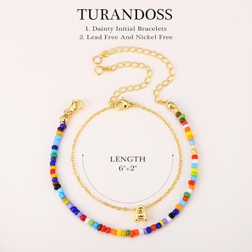 Image of Turandoss Colorful Bolo Initial Bracelet for Women - 18K Gold Plated Initial G Letter Colorful Beaded Link Charm Bracelet, Gold Jewelry for Women Gifts