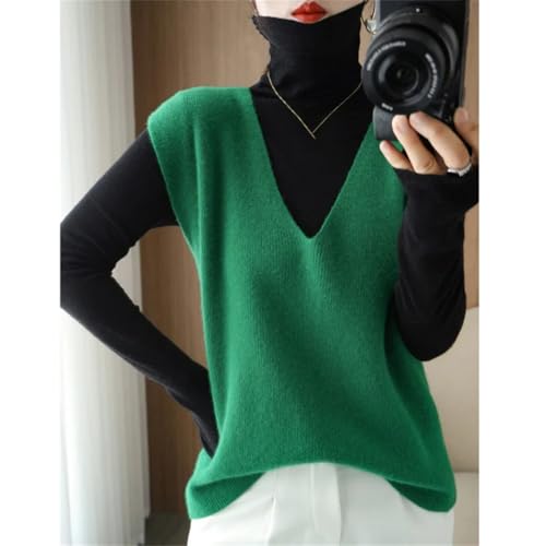 Generic 8S1027 Autumn Winter Women Knitted Cashmere Sweater Vest Korean Sleeveless V-Neck Pullover Female Vest Loose Tops Beige thumb #6