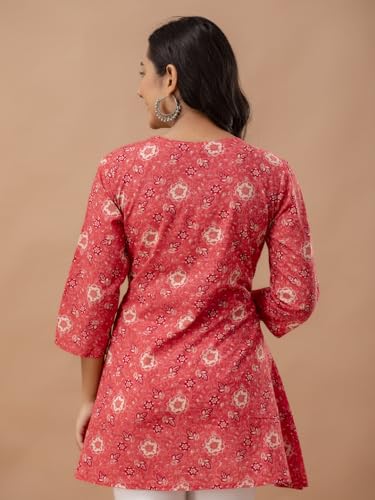 Image of feranoid Floral Print Angrakha 3 Sleeves Flared Kurti
