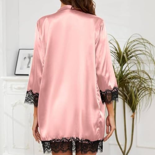 Image of PALAY Women's Pajama Satin Sexy Lingerie Robe Set 4Pcs Pjs Silk Sleepwear Floral Lace Cami Shorts Loungewear with Robe