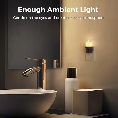 Image of L LOHAS LED Candle Night Light, Dimmable Night Lights Plug into Wall, 2Pack | Dusk to Dawn Sensor, 0-100LM Flameless Candle Nightlight, Soft White, Vintage Decorative Nightlights for Hallway Bathroom