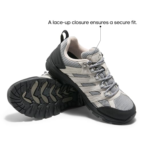 NORTIV 8 Women's Hiking Shoes Lightweight Breathable Mesh Walking Sneakers Outdoor Work Shoes,Size 5.5,Grey/Light Blue-Pu,SNHS222W