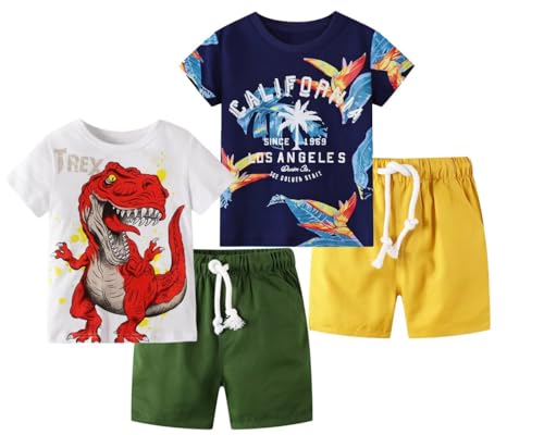BIBNice Boy Summer Clothes Toddler Cotton Outfits Short Sleeve Shirt Shorts Set Dinosaur Clothing Size 5T
