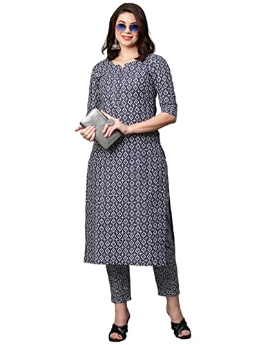 Image of ANNI DESIGNER Women's Cotton Blend Printed Straight Kurta With Pant