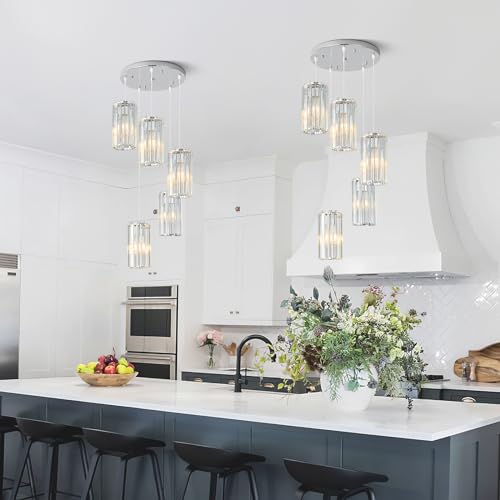 Image of Chrome Pendant Lighting Modern Pendant Light, Mini Crystal Chandeliers,Adjustable Pendant Light Fixture for Kitchen Island Dinning Room Corridor Bedroom(Chrome 5-Light)