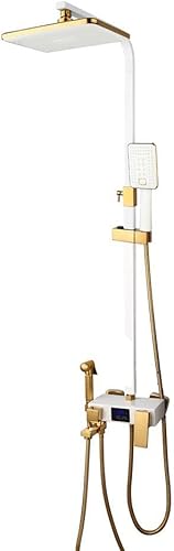 QUUL Sistema de ducha termostática de baño blanco mezclador de agua fría y caliente grifo de baño cuadrado con rociador negro juego de ducha digital