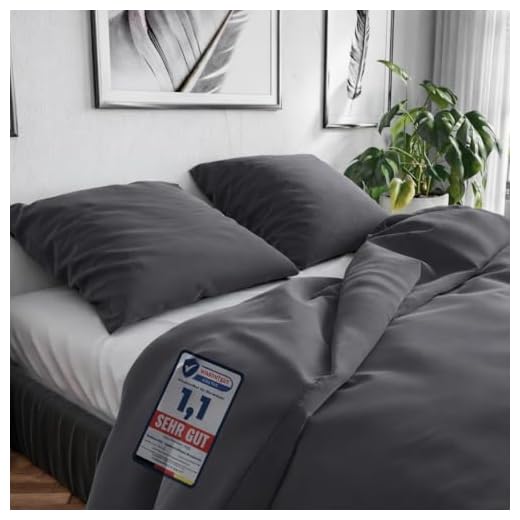 Wolkenfeld Bettwäsche 135x200 Baumwolle Grau - Atmungsaktiv - Renforcé Bettwäsche-Set mit 1x Bettbezug 135 x 200 + 1x Kissenbezug 80x80 - Anthrazit