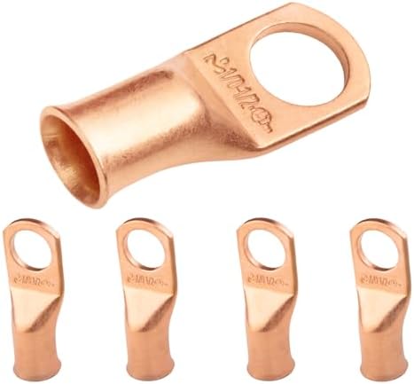 SELTERM 5pcs 1/0 AWG 1/2" Stud Heavy Duty Bare Copper Battery Cable Lugs