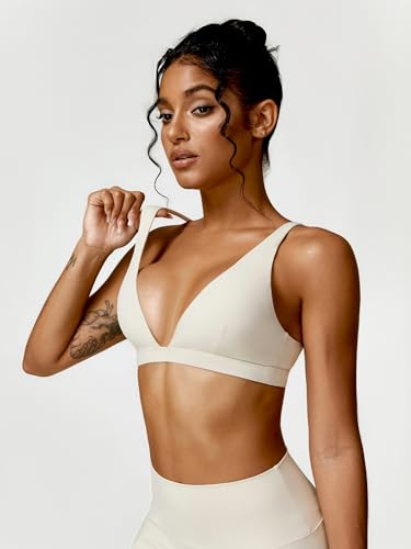 Image of ABOCIW Womens Deep V Neck Sports Bra Padded Low Impact Fitness Yoga Bra U Back Wireless Gym Workout Bra Crop Top