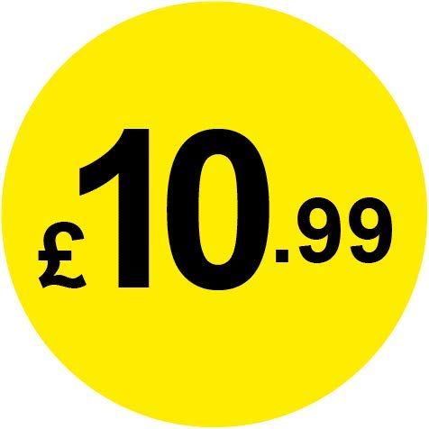 Permanent Adhesive - Black & Yellow 30mm Price Stickers/Labels from £5.45 to £17, 5000, £10.99