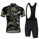Conjunto de Maillot de Ciclismo para Hombre, Traje Ciclismo Hombre Verano Conjunto Bicicleta Ropa MTB Maillot Bici Manga Corta con 9D Acolchado De Gel(Yellow-1,S)
